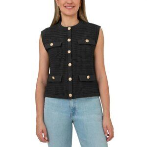Blank NYC Women's Size Large Black Knit Sleeveless Button Vest NWT